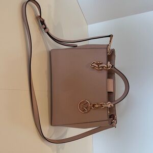 Michael Kors Mauve Leather Top-Handle Satchel with Gold Hardware